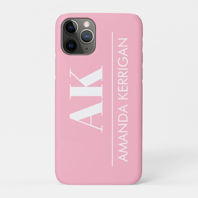 Simple Name and Initials Soft Pink and White Case-Mate iPhone Case (Back)