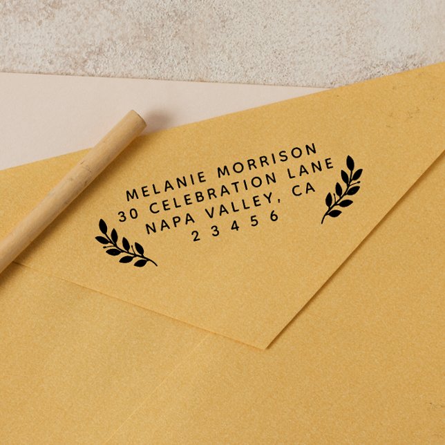 Simple Name & Botanical Branches Return Address Rubber Stamp (Rubber Stamp Mock-up)