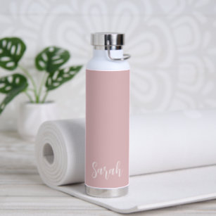 Simple Name Elegant Script Modern Dusty Rose Pink Water Bottle