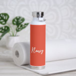 Simple Name Elegant Script Orange Modern Water Bottle<br><div class="desc">Modern orange water bottle featuring a simple and minimalist design with your name in an elegant script.  A cute design perfect for a girly girl.</div>