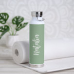 Simple Name Elegant Script Sage Green Modern Water Bottle<br><div class="desc">Modern sage green water bottle featuring a simple and minimalist design with your name in an elegant script.  A cute design perfect for a girly girl.</div>
