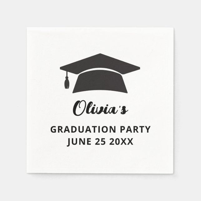 Simple Name Grad Cap Graduation Party  Napkin (Front)