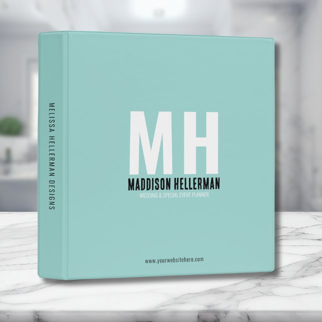Simple Name Initial Monogram Small Business Binder (Simple Teal Name Initial Monogram Small Business 3 Ring Binder)