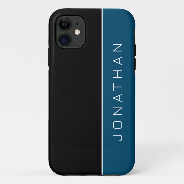 Simple Name Masculine Colour Block Black and Blue Case-Mate iPhone Case (Back)