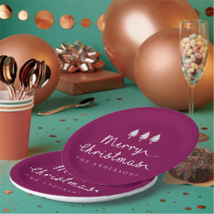 Simple Name Minimalist Merry Christmas Party Paper Plate