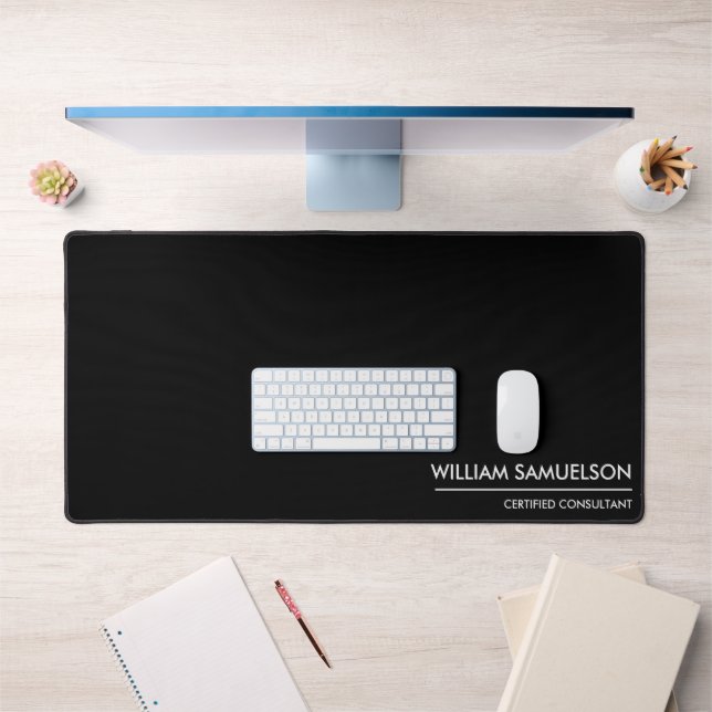 Simple Name Monogram 2 lines of Custom Text Black Desk Mat (Office 1)