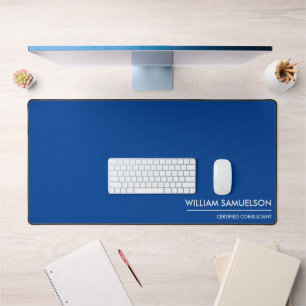 Simple Name Monogram 2 lines of Custom Text Blue Desk Mat