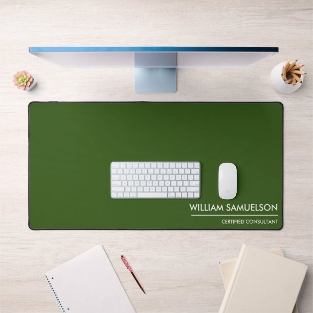Simple Name Monogram 2 lines of Custom Text Green Desk Mat (Office 1)