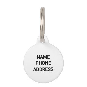 Simple Name monogram black white contact Info dog  Pet Tag