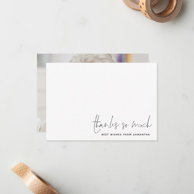 Simple Name Script Photo Retirement Thank You  Card (Front/Back In Situ)
