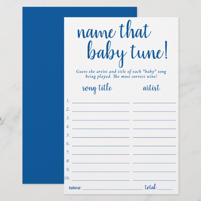 Simple Name That Baby Tune | French Blue Game Card (Front/Back)