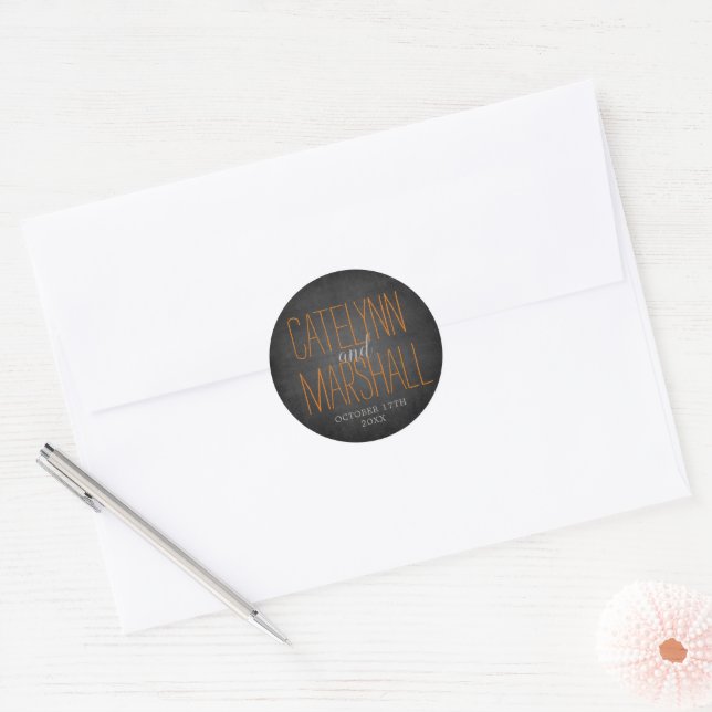 Simple Names Wedding Date Favour Envelope Classic Round Sticker (Envelope)