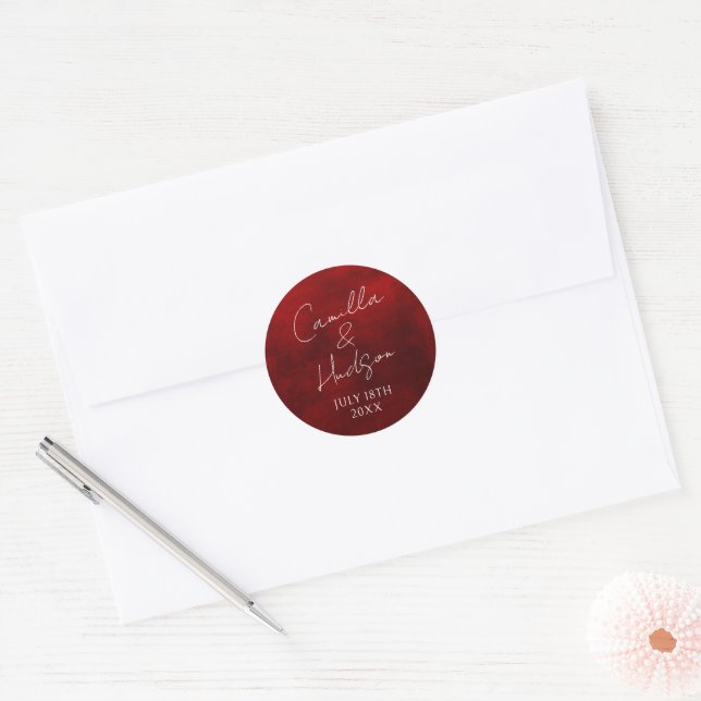 Simple Names Wedding Date Favour Envelope Classic Round Sticker (Envelope)