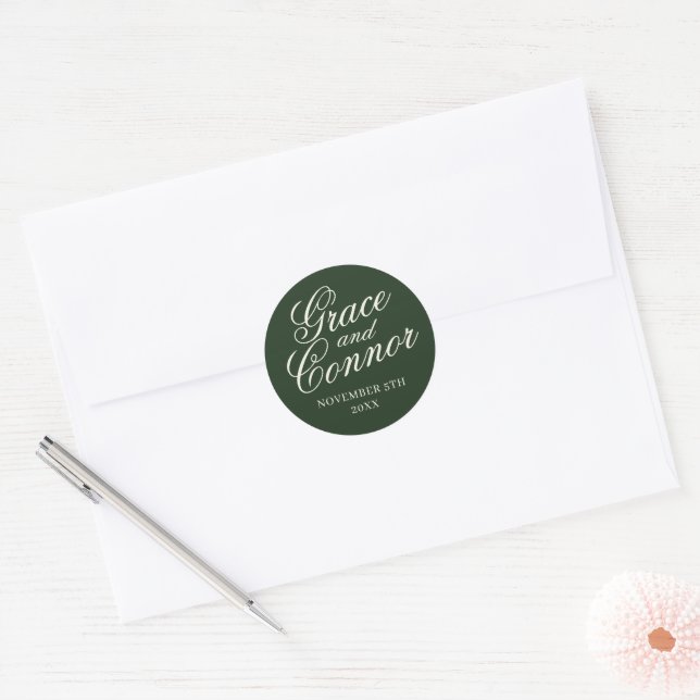 Simple Names Wedding Date Favour Envelope Classic Round Sticker (Envelope)