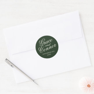 Simple Names Wedding Date Favour Envelope Classic Round Sticker
