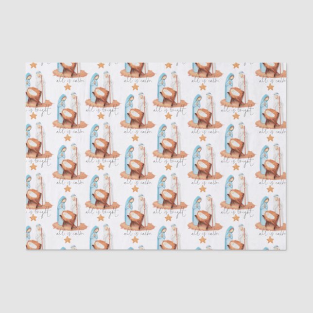 Simple Nativity All Is Calm Script Christmas  Tissue Paper (Front)