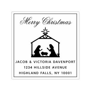 Simple Nativity Religious Christmas Return Address Self-inking Stamp