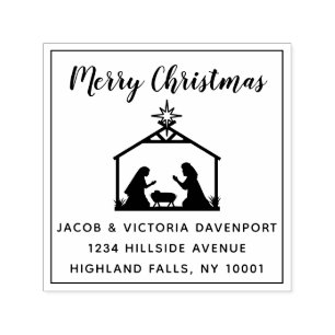 Simple Nativity Religious Christmas Return Address Self-inking Stamp
