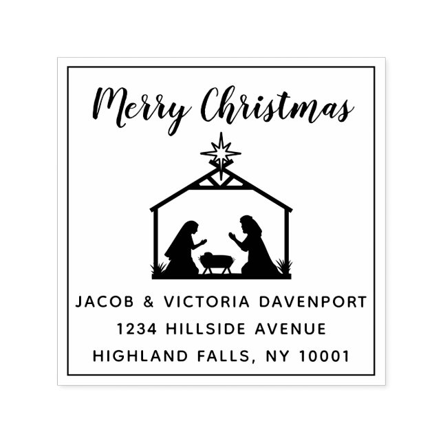 Simple Nativity Religious Christmas Return Address Self-inking Stamp (Design)