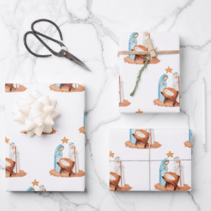 Simple Nativity Scene Mary Joseph Jesus Christmas Wrapping Paper Sheet