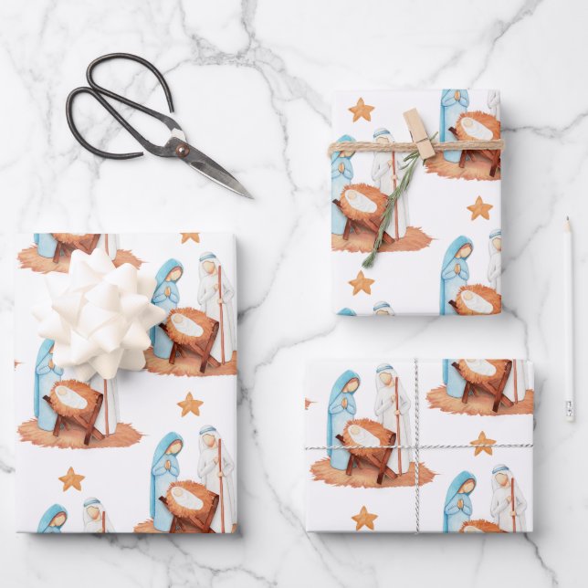 Simple Nativity Scene Mary Joseph Jesus Christmas  Wrapping Paper Sheet (Front)