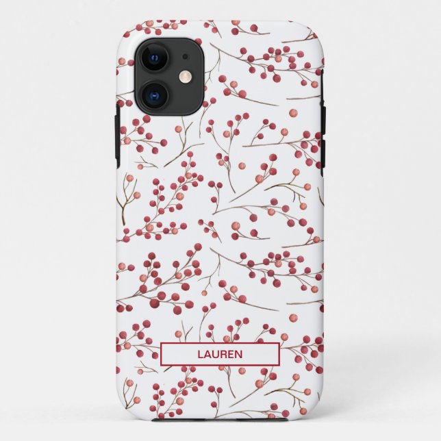 Simple Natural Red Berry Botanical Name Pattern Case-Mate iPhone Case (Back)