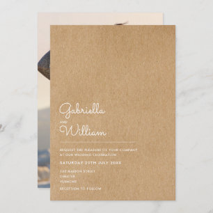 Simple Natural Script Rustic Kraft Photo Wedding Invitation