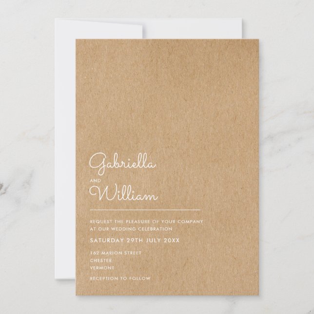 Simple Natural Script Rustic Kraft Wedding Invitation (Front)