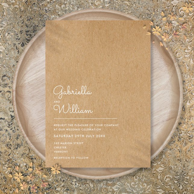 Simple Natural Script Rustic Kraft Wedding Invitation (Simple Natural Script Rustic Kraft Wedding Invitation)