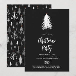 Simple Nature Black White Christmas Tree Party Invitation