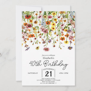 Simple Nature Wildflowers 40th birthday Invitation