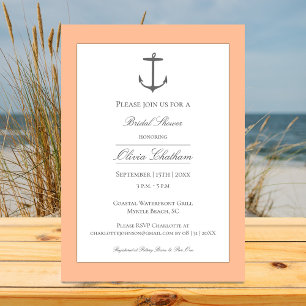 Simple Nautical Anchor Bridal Shower   Peach Invitation