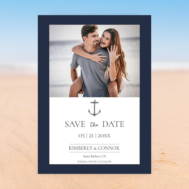 Simple Nautical Anchor Photo | Navy Blue Save The Date (Navy Simple Nautical Anchor Photo Save the Date)