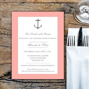 Simple Nautical Anchor Rehearsal Dinner   Coral Invitation