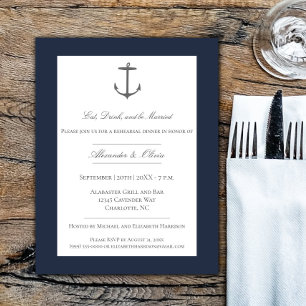 Simple Nautical Anchor Rehearsal Dinner Navy Blue Invitation