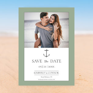 Simple Nautical Anchor Save the Date Sage Green