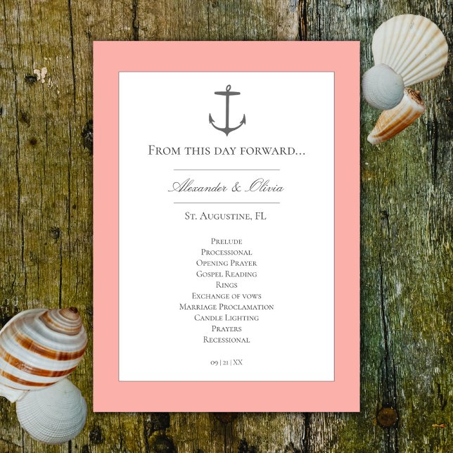 Simple Nautical Anchor Wedding | Coral Program (Coral Simple Nautical Anchor Wedding Program)