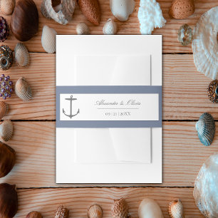 Simple Nautical Anchor Wedding   Dusty Blue Invitation Belly Band