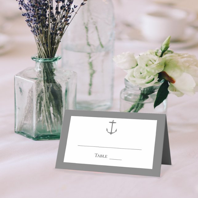 Simple Nautical Anchor Wedding | Grey Place Card (Gray Simple Nautical Anchor Wedding Place Card)