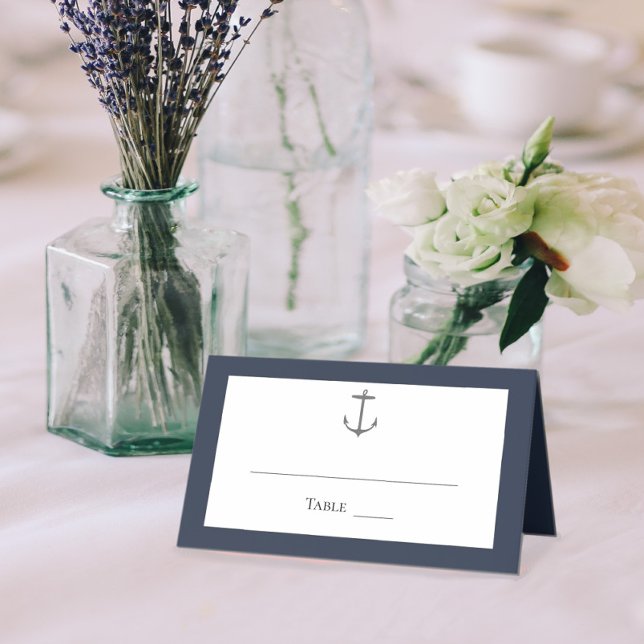 Simple Nautical Anchor Wedding | Navy Blue Place Card (Navy Simple Nautical Anchor Wedding Place Card)