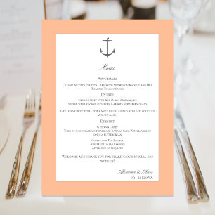 Simple Nautical Anchor Wedding Peach Menu