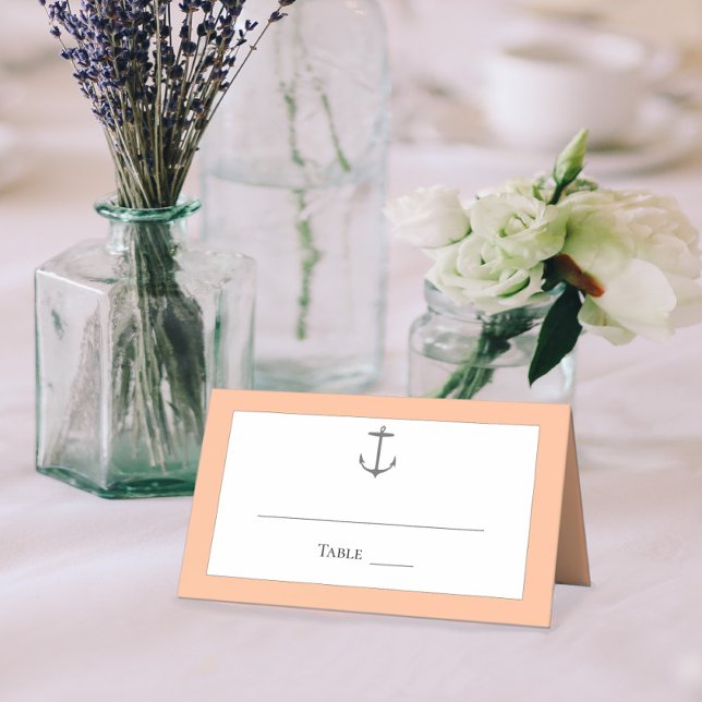 Simple Nautical Anchor Wedding | Peach Place Card (Peach Fuzz Simple Nautical Anchor Wedding Place Card)