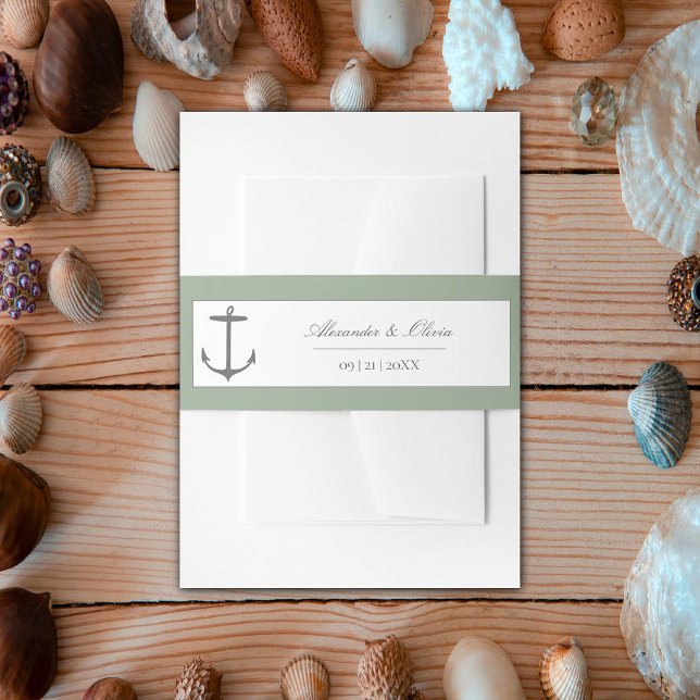 Simple Nautical Anchor Wedding | Sage Green Invitation Belly Band (Sage Green Simple Nautical Anchor Wedding Invitation Belly Band)