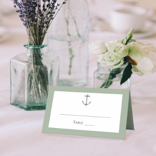 Simple Nautical Anchor Wedding   Sage Green Place Card