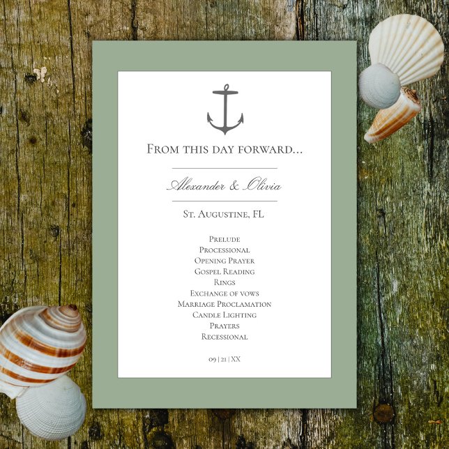 Simple Nautical Anchor Wedding | Sage Green Program (Sage Green Simple Nautical Anchor Wedding Program)
