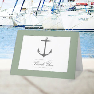 Simple Nautical Anchor Wedding Sage Green Thank You Card