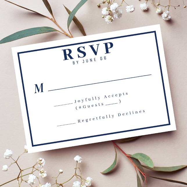 Simple Nautical Blue & White Border Wedding  RSVP Card (Simple Nautical Blue & White Border Wedding RSVP Card
)