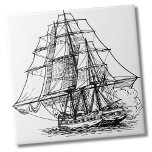 Simple Nautical Boat Pirate Ship Tile<br><div class="desc">Sail the high seas matey! You can easily customize this print by choosing your own colour of background. Whether you want to use this tile as a little coaster or trivet for a drink or plate... or you want to go big with a kitchen backsplash, or bathroom tile, is up...</div>