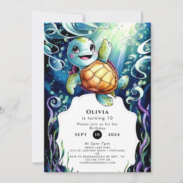 Simple Nautical Boho Turtle Birthday Invitation (Front)
