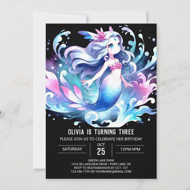 Simple Nautical Mermaid Birthday Invitation (Front)